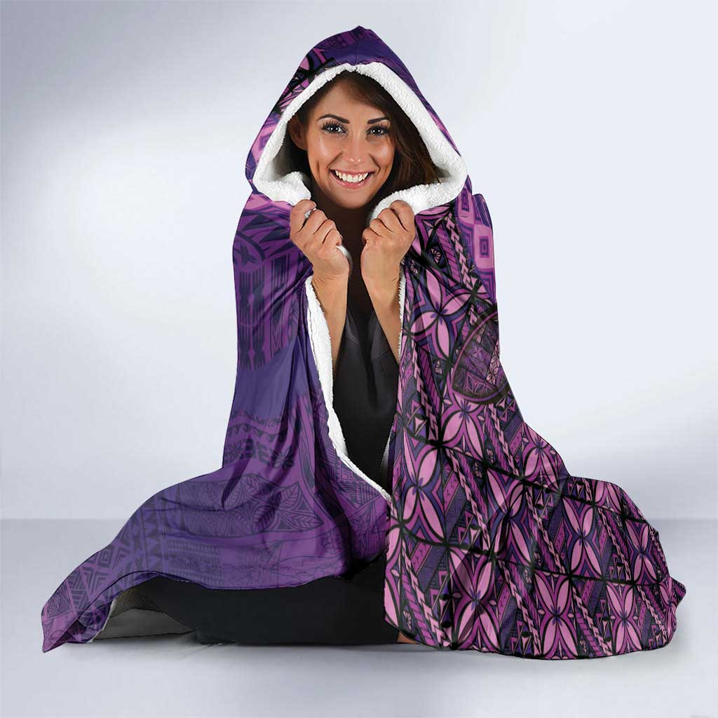 Samoan Pacific Tribal Flower Geometric Art Tattoos Hooded Blanket Siapo Pattern Purple Haze LT03 - Polynesian Pride