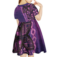 Samoan Pacific Tribal Flower Geometric Art Tattoos Kid Short Sleeve Dress Siapo Pattern Purple Haze LT03 - Polynesian Pride