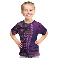 Samoan Pacific Tribal Flower Geometric Art Tattoos Kid T Shirt Siapo Pattern Purple Haze LT03 Purple - Polynesian Pride