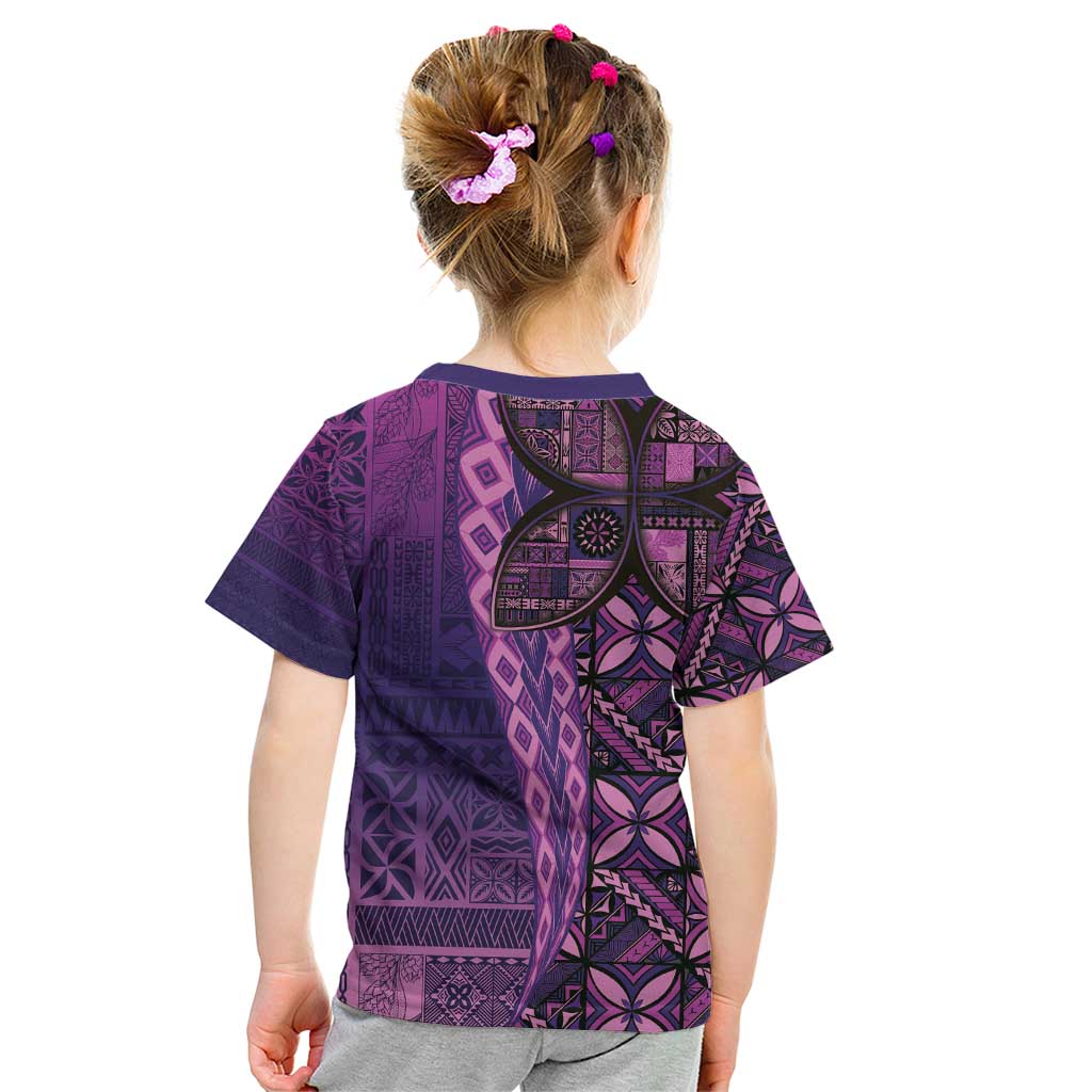Samoan Pacific Tribal Flower Geometric Art Tattoos Kid T Shirt Siapo Pattern Purple Haze LT03 - Polynesian Pride