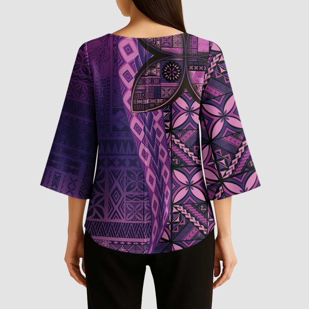 Samoan Pacific Tribal Flower Geometric Art Tattoos Kimono Sleeve Blouse Siapo Pattern Purple Haze - Polynesian Pride
