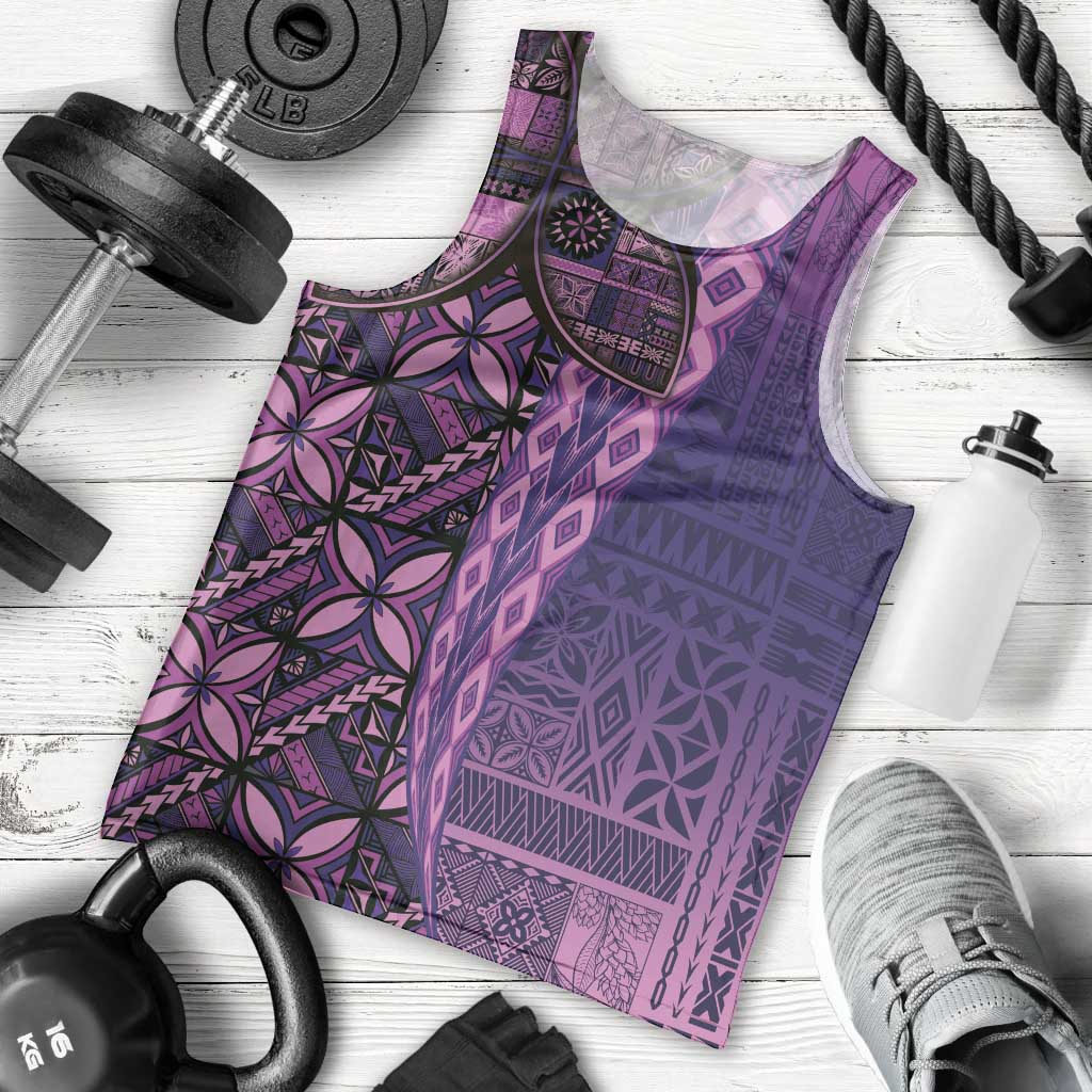 Samoan Pacific Tribal Flower Geometric Art Tattoos Men Tank Top Siapo Pattern Purple Haze - Polynesian Pride