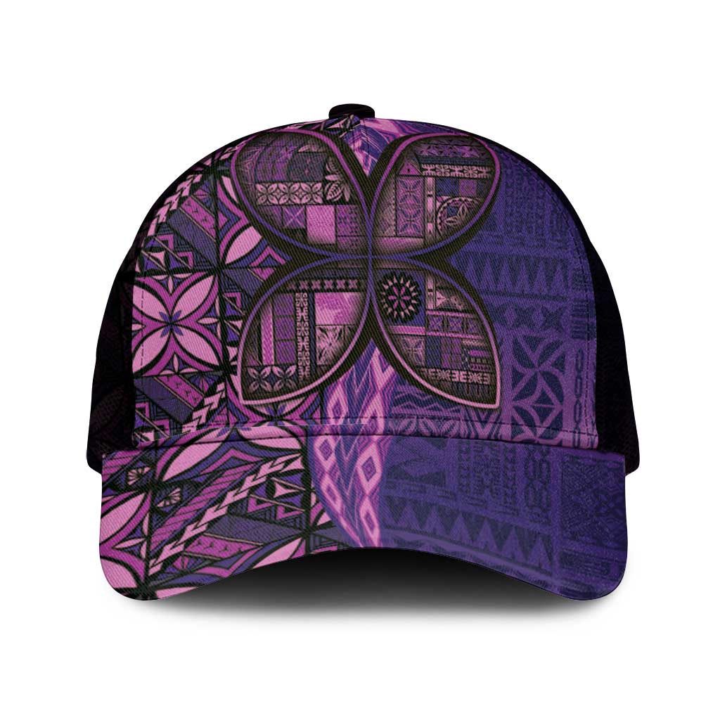 Samoan Pacific Tribal Flower Geometric Art Tattoos Mesh Trucker Cap Siapo Pattern Purple Haze - Polynesian Pride