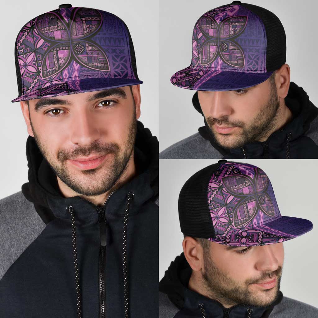 Samoan Pacific Tribal Flower Geometric Art Tattoos Mesh Trucker Cap Siapo Pattern Purple Haze - Polynesian Pride