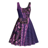 Samoan Pacific Tribal Flower Geometric Art Tattoos Midi Dress Siapo Pattern Purple Haze - Polynesian Pride