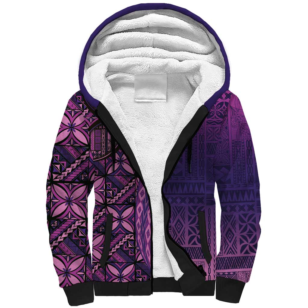 Samoan Pacific Tribal Flower Geometric Art Tattoos Sherpa Hoodie Siapo Pattern Purple Haze - Polynesian Pride