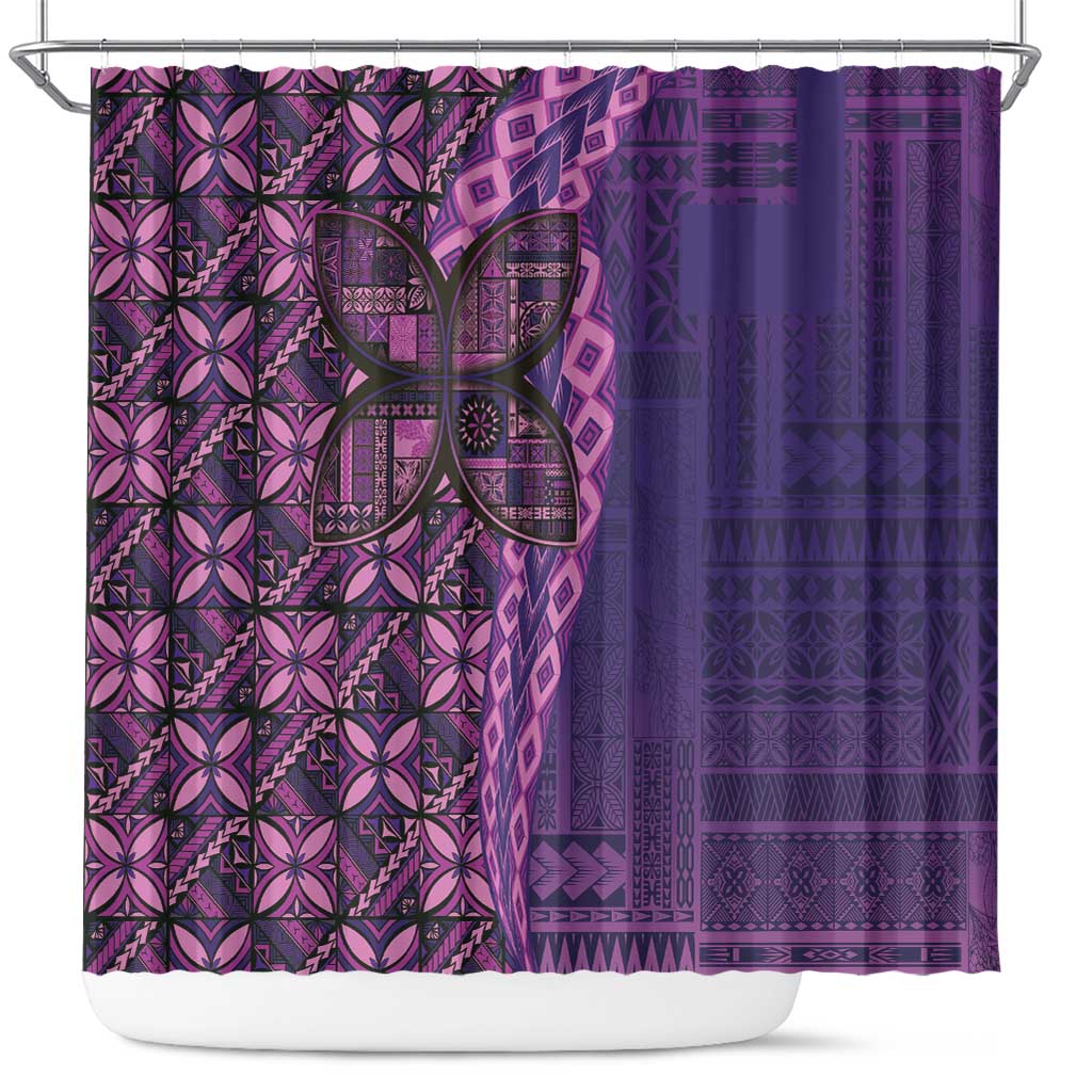 Samoan Pacific Tribal Flower Geometric Art Tattoos Shower Curtain Siapo Pattern Purple Haze - Polynesian Pride