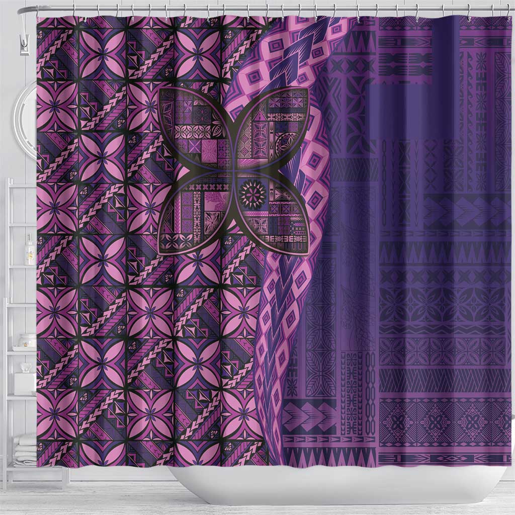 Samoan Pacific Tribal Flower Geometric Art Tattoos Shower Curtain Siapo Pattern Purple Haze - Polynesian Pride