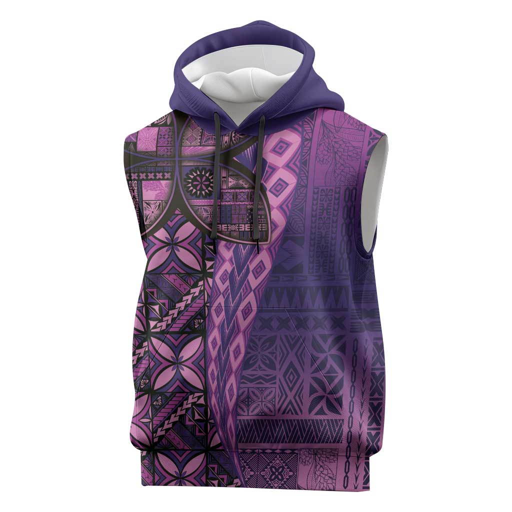 Samoan Pacific Tribal Flower Geometric Art Tattoos Sleeveless Hoodie Siapo Pattern Purple Haze LT03 Purple - Polynesian Pride