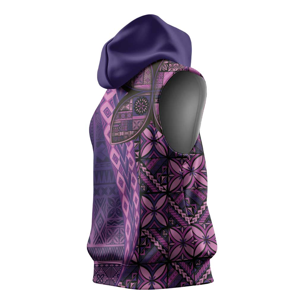 Samoan Pacific Tribal Flower Geometric Art Tattoos Sleeveless Hoodie Siapo Pattern Purple Haze LT03 - Polynesian Pride