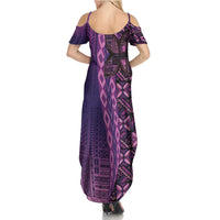 Samoan Pacific Tribal Flower Geometric Art Tattoos Summer Maxi Dress Siapo Pattern Purple Haze - Polynesian Pride