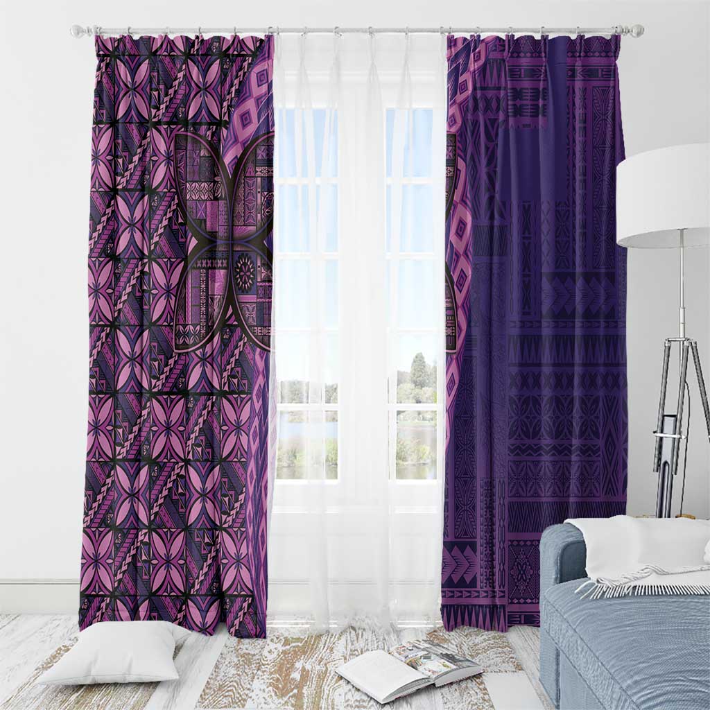 Samoan Pacific Tribal Flower Geometric Art Tattoos Window Curtain Siapo Pattern Purple Haze - Polynesian Pride