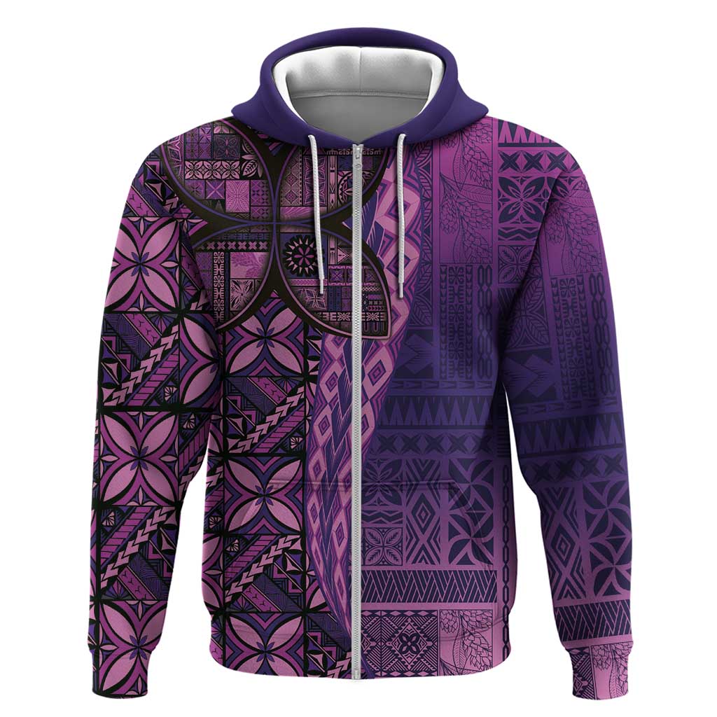 Samoan Pacific Tribal Flower Geometric Art Tattoos Zip Hoodie Siapo Pattern Purple Haze - Polynesian Pride