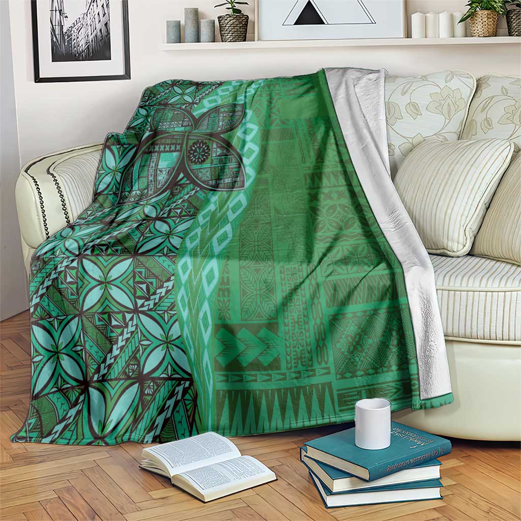 Samoan Pacific Tribal Flower Geometric Art Tattoos Blanket Siapo Pattern Emerald Glow - Polynesian Pride
