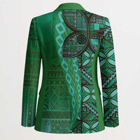 Samoan Pacific Tribal Flower Geometric Art Tattoos Blazer Siapo Pattern Emerald Glow - Polynesian Pride