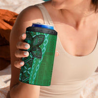 Samoan Pacific Tribal Flower Geometric Art Tattoos 4 in 1 Can Cooler Tumbler Siapo Pattern Emerald Glow - Polynesian Pride