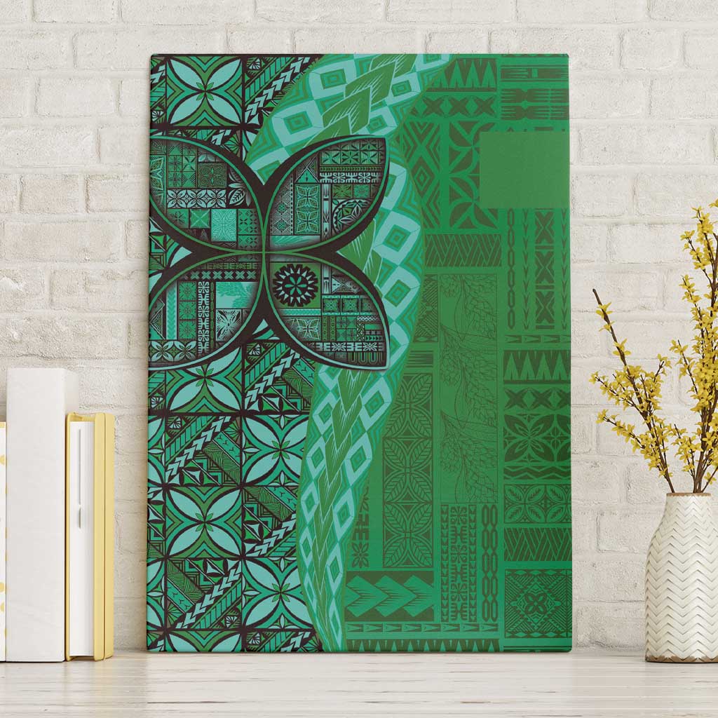 Samoan Pacific Tribal Flower Geometric Art Tattoos Canvas Wall Art Siapo Pattern Emerald Glow - Polynesian Pride