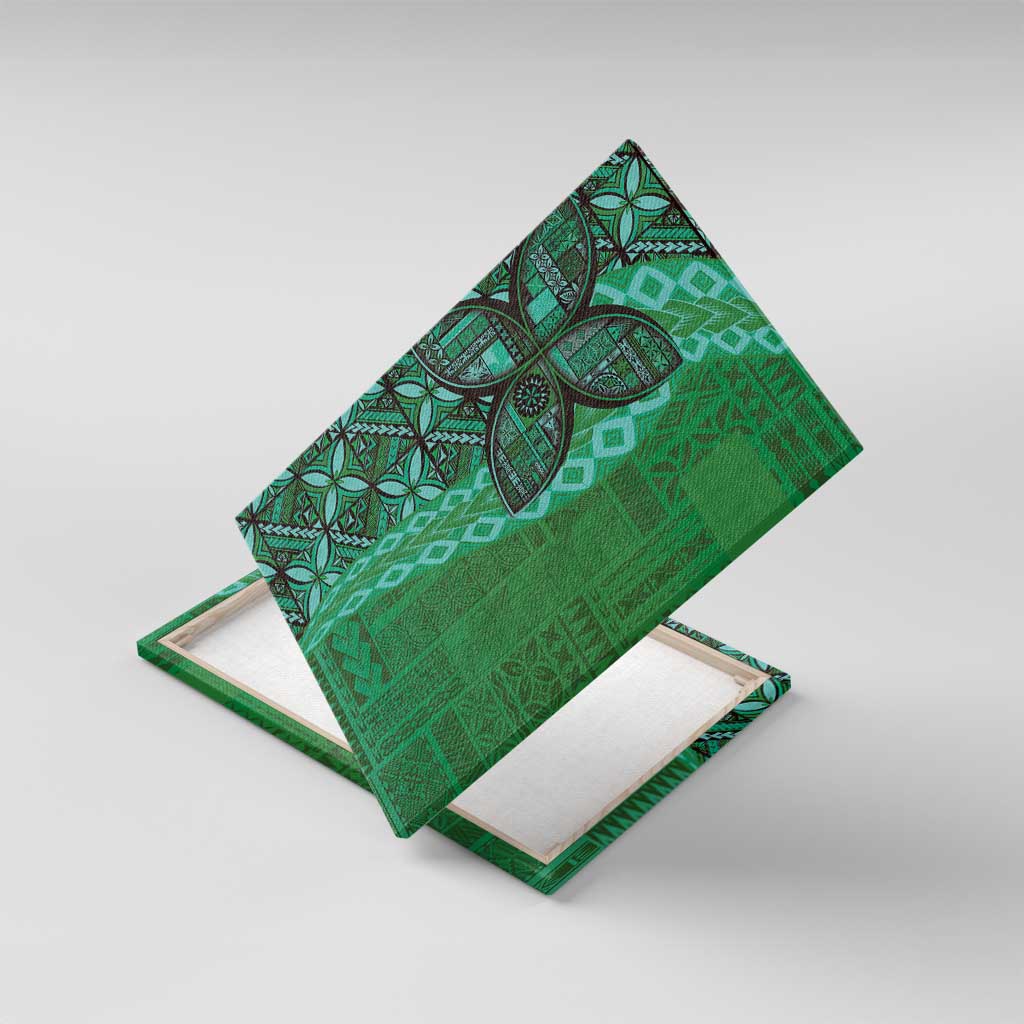 Samoan Pacific Tribal Flower Geometric Art Tattoos Canvas Wall Art Siapo Pattern Emerald Glow - Polynesian Pride