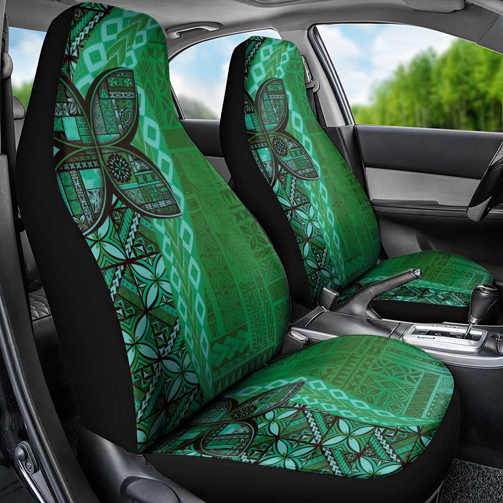 Samoan Pacific Tribal Flower Geometric Art Tattoos Car Seat Cover Siapo Pattern Emerald Glow - Polynesian Pride