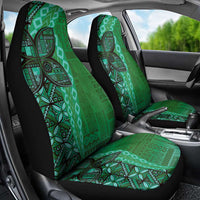 Samoan Pacific Tribal Flower Geometric Art Tattoos Car Seat Cover Siapo Pattern Emerald Glow - Polynesian Pride
