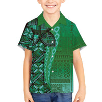 Samoan Pacific Tribal Flower Geometric Art Tattoos Family Matching Tank Maxi Dress and Hawaiian Shirt Siapo Pattern Emerald Glow - Polynesian Pride