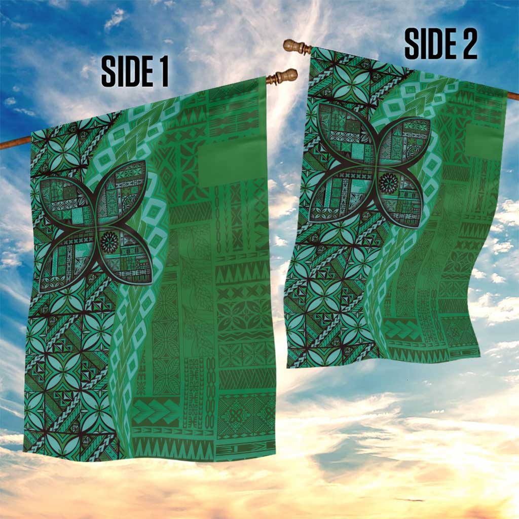 Samoan Pacific Tribal Flower Geometric Art Tattoos Garden Flag Siapo Pattern Emerald Glow - Polynesian Pride