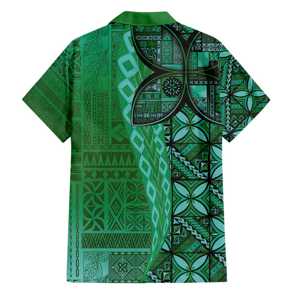 Samoan Pacific Tribal Flower Geometric Art Tattoos Hawaiian Shirt Siapo Pattern Emerald Glow - Polynesian Pride