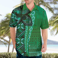 Samoan Pacific Tribal Flower Geometric Art Tattoos Hawaiian Shirt Siapo Pattern Emerald Glow - Polynesian Pride