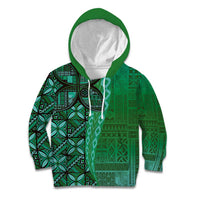 Samoan Pacific Tribal Flower Geometric Art Tattoos Kid Hoodie Siapo Pattern Emerald Glow LT03 Hoodie Green - Polynesian Pride