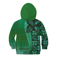 Samoan Pacific Tribal Flower Geometric Art Tattoos Kid Hoodie Siapo Pattern Emerald Glow LT03 - Polynesian Pride