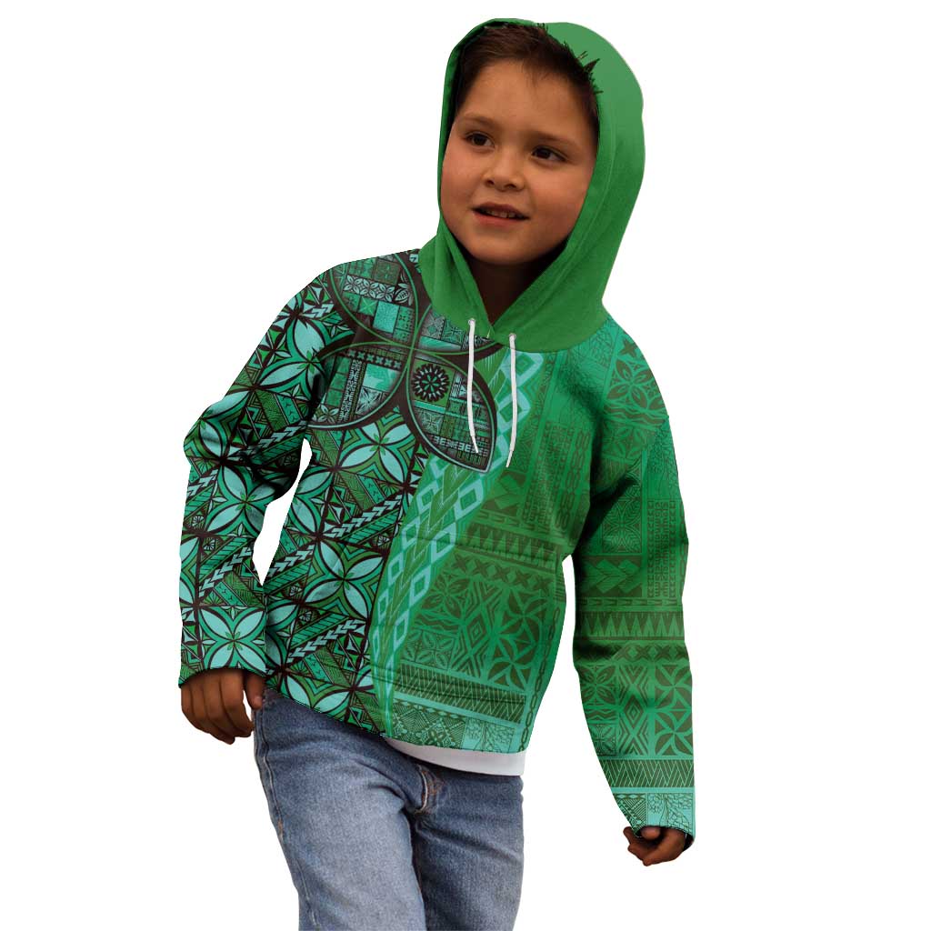 Samoan Pacific Tribal Flower Geometric Art Tattoos Kid Hoodie Siapo Pattern Emerald Glow LT03 - Polynesian Pride