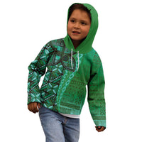 Samoan Pacific Tribal Flower Geometric Art Tattoos Kid Hoodie Siapo Pattern Emerald Glow LT03 - Polynesian Pride