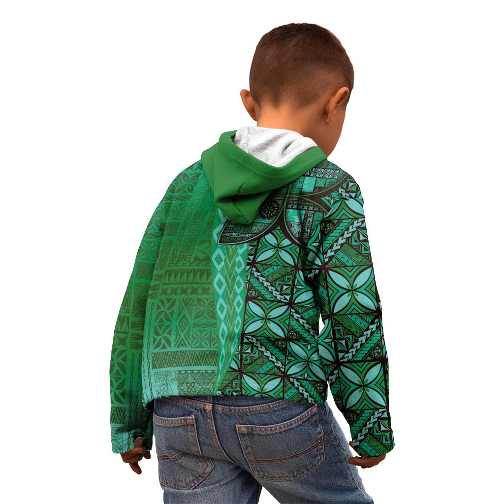 Samoan Pacific Tribal Flower Geometric Art Tattoos Kid Hoodie Siapo Pattern Emerald Glow LT03 - Polynesian Pride