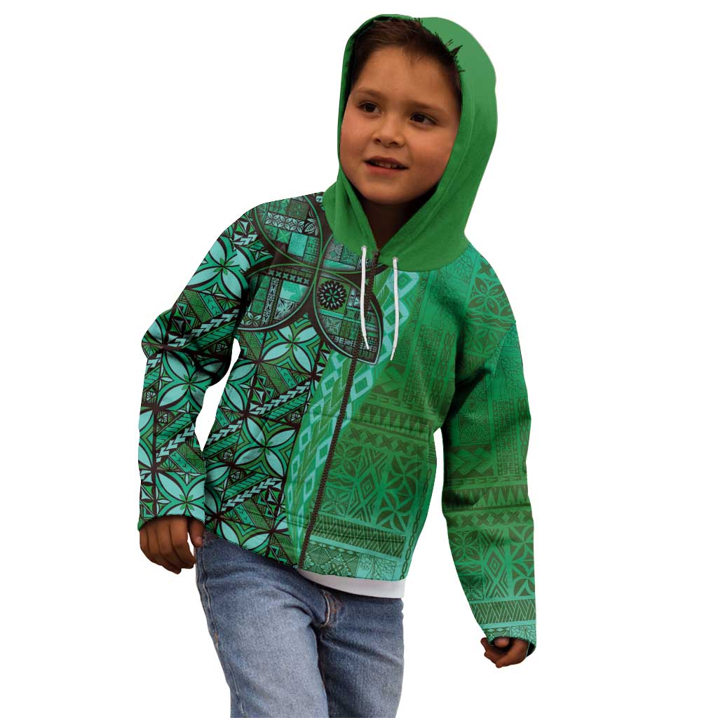 Samoan Pacific Tribal Flower Geometric Art Tattoos Kid Hoodie Siapo Pattern Emerald Glow LT03 - Polynesian Pride