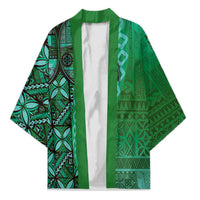 Samoan Pacific Tribal Flower Geometric Art Tattoos Kimono Siapo Pattern Emerald Glow - Polynesian Pride