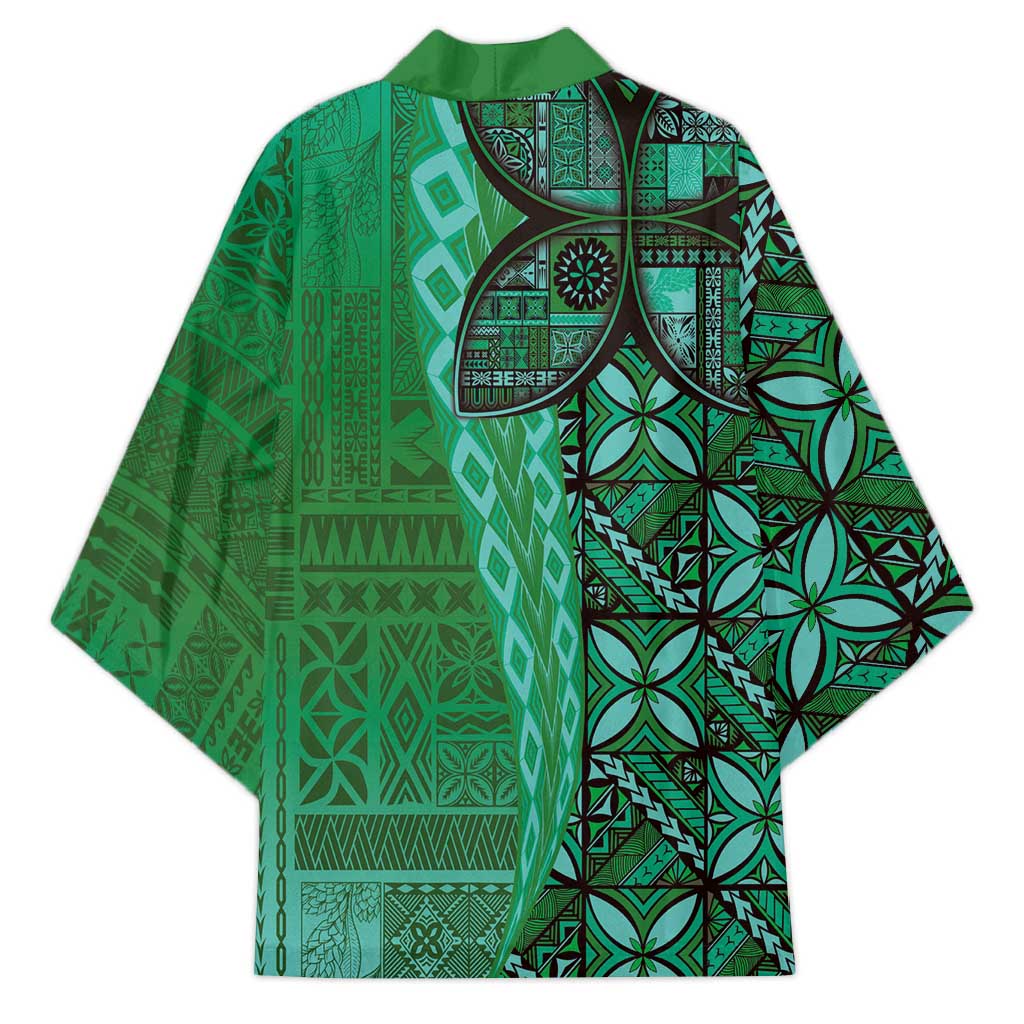 Samoan Pacific Tribal Flower Geometric Art Tattoos Kimono Siapo Pattern Emerald Glow - Polynesian Pride