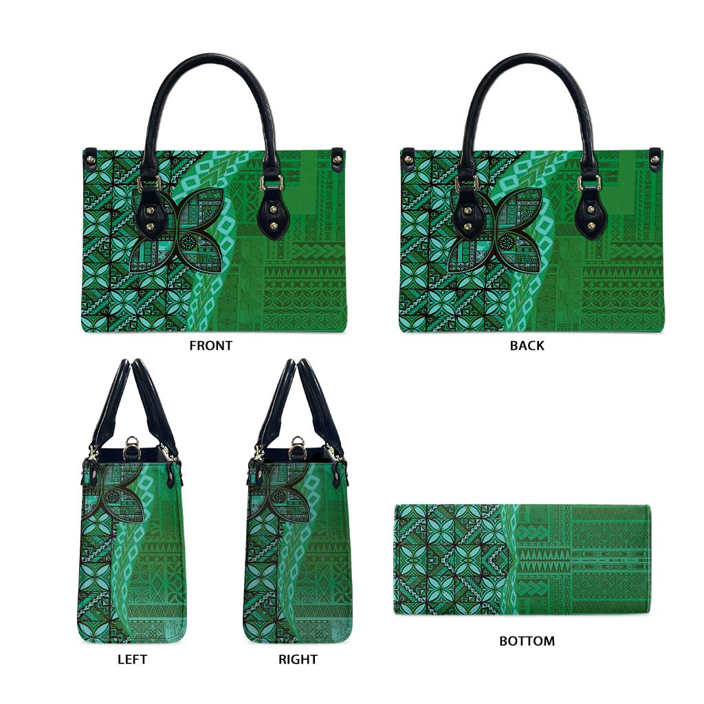 Samoan Pacific Tribal Flower Geometric Art Tattoos Leather Bag Siapo Pattern Emerald Glow - Polynesian Pride