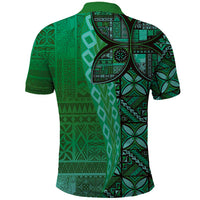 Samoan Pacific Tribal Flower Geometric Art Tattoos Polo Shirt Siapo Pattern Emerald Glow - Polynesian Pride