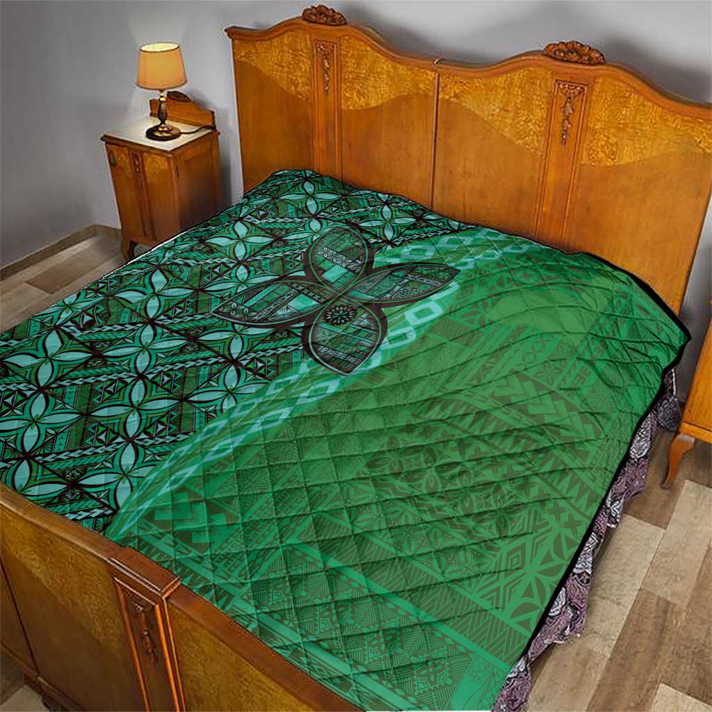 Samoan Pacific Tribal Flower Geometric Art Tattoos Quilt Siapo Pattern Emerald Glow - Polynesian Pride