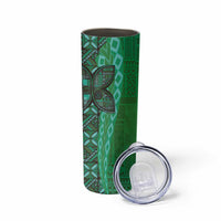 Samoan Pacific Tribal Flower Geometric Art Tattoos Skinny Tumbler Siapo Pattern Emerald Glow - Polynesian Pride