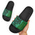 Samoan Pacific Tribal Flower Geometric Art Tattoos Slide Sandals Siapo Pattern Emerald Glow - Polynesian Pride