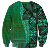 Samoan Pacific Tribal Flower Geometric Art Tattoos Sweatshirt Siapo Pattern Emerald Glow - Polynesian Pride