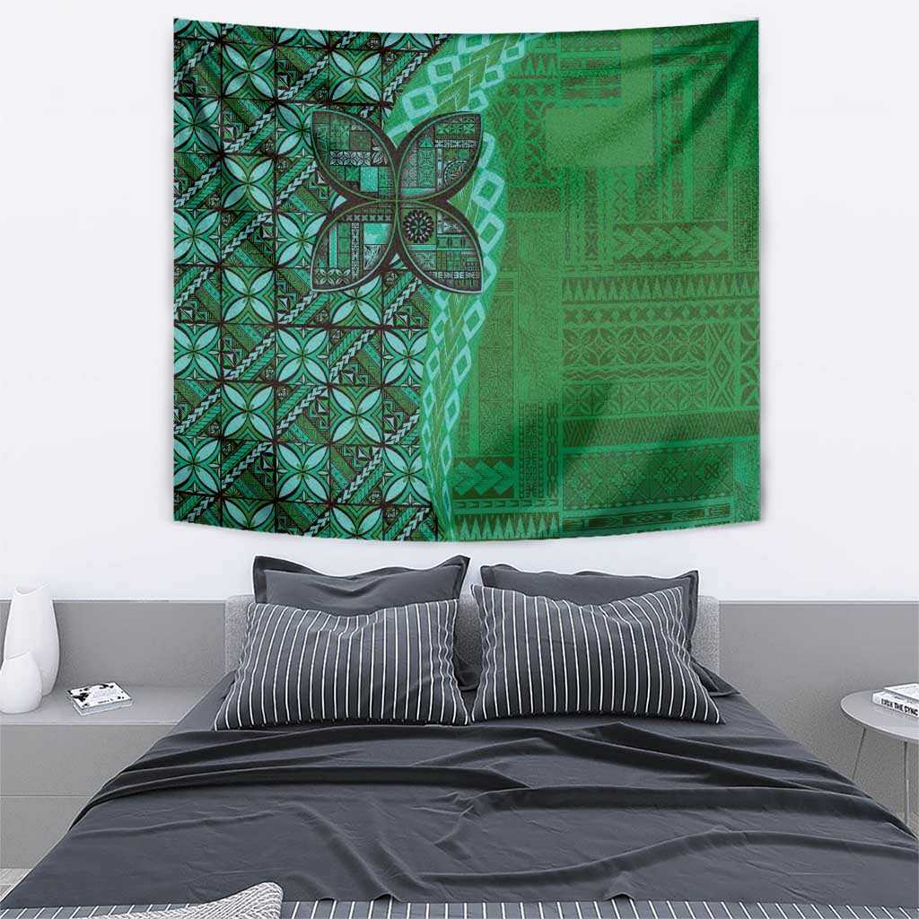 Samoan Pacific Tribal Flower Geometric Art Tattoos Tapestry Siapo Pattern Emerald Glow LT03 - Polynesian Pride