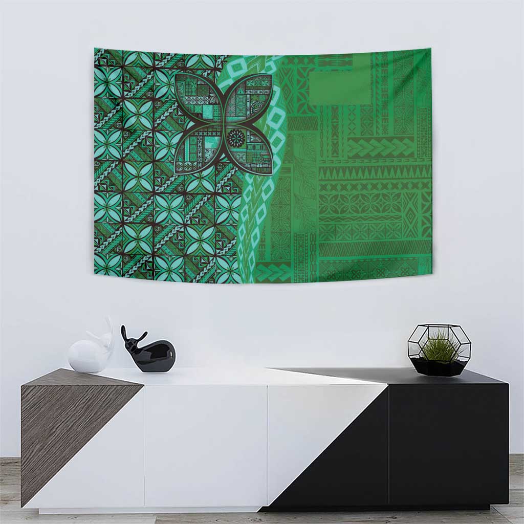 Samoan Pacific Tribal Flower Geometric Art Tattoos Tapestry Siapo Pattern Emerald Glow LT03 - Polynesian Pride
