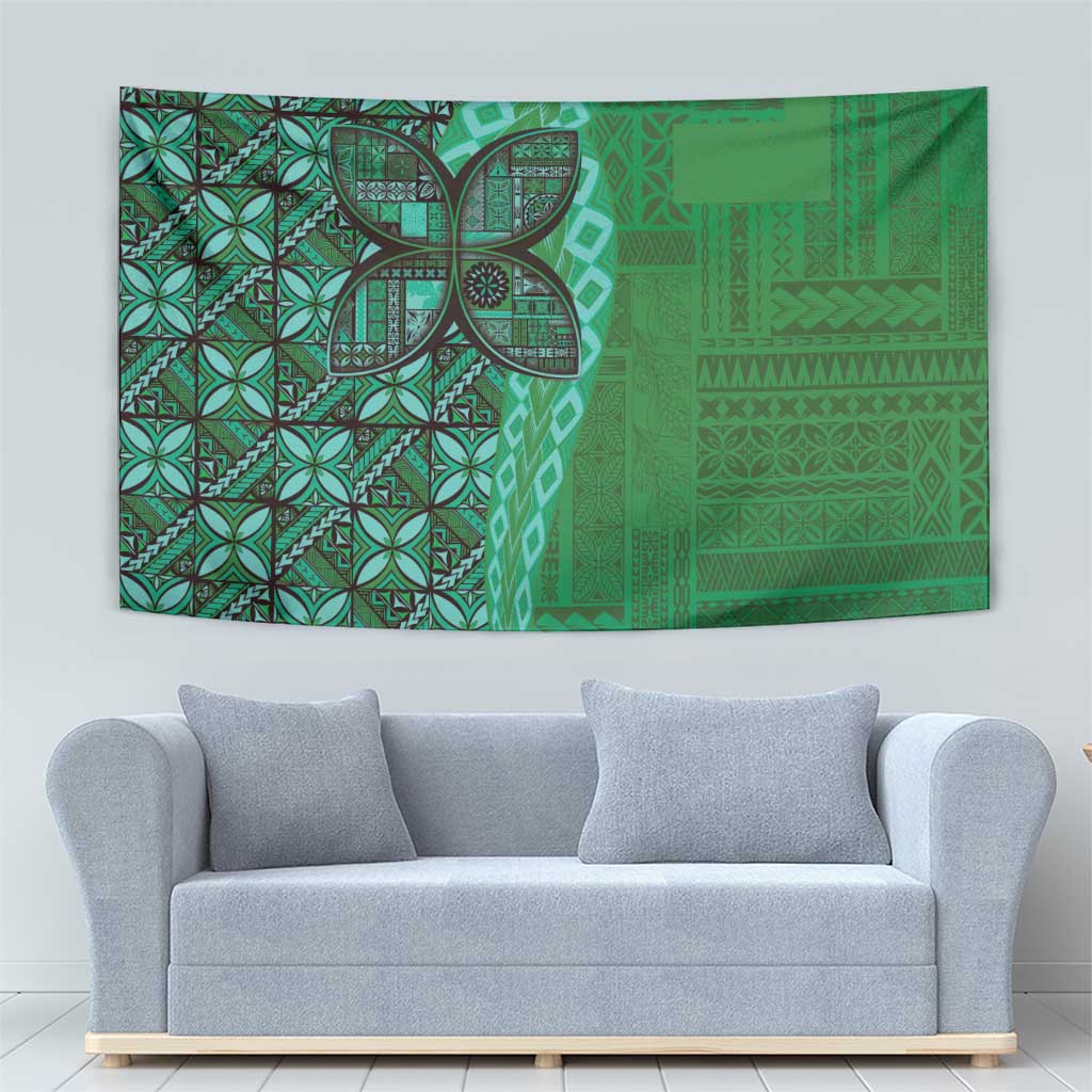 Samoan Pacific Tribal Flower Geometric Art Tattoos Tapestry Siapo Pattern Emerald Glow LT03 - Polynesian Pride