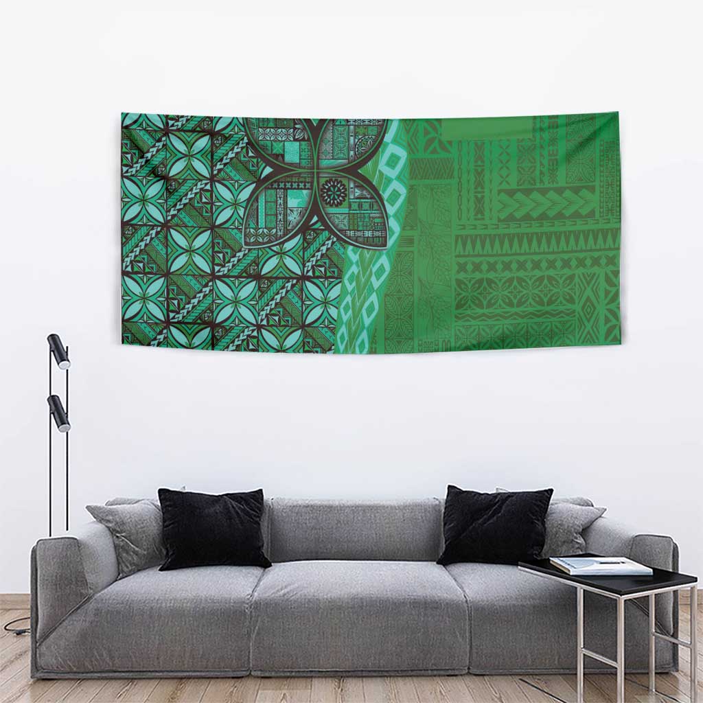 Samoan Pacific Tribal Flower Geometric Art Tattoos Tapestry Siapo Pattern Emerald Glow LT03 - Polynesian Pride