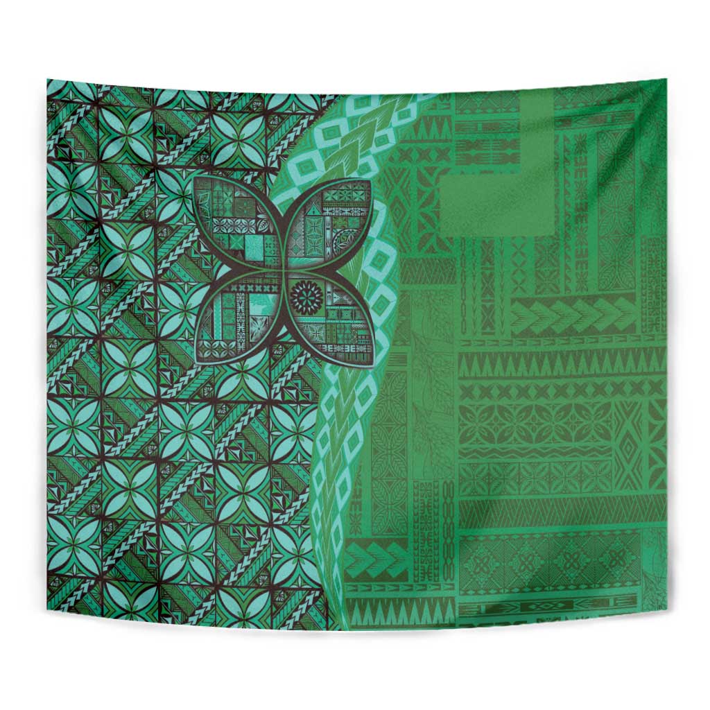 Samoan Pacific Tribal Flower Geometric Art Tattoos Tapestry Siapo Pattern Emerald Glow LT03 - Polynesian Pride