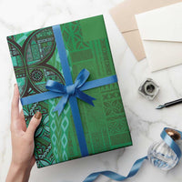 Samoan Pacific Tribal Flower Geometric Art Tattoos Wrapping Paper Siapo Pattern Emerald Glow - Polynesian Pride