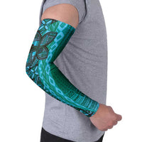 Samoan Pacific Tribal Flower Geometric Art Tattoos Arm Sleeves Siapo Pattern Turquoise Tide - Polynesian Pride