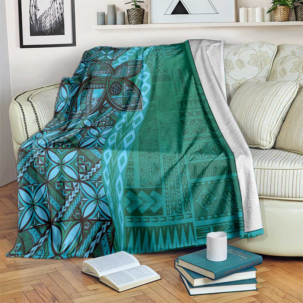 Samoan Pacific Tribal Flower Geometric Art Tattoos Blanket Siapo Pattern Turquoise Tide - Polynesian Pride